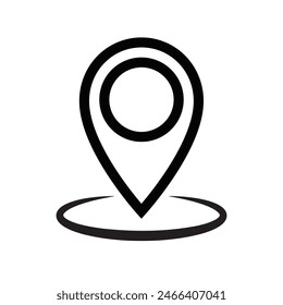 Vector illustration of a location pin icon in a simple black and white design. Editable stroke.