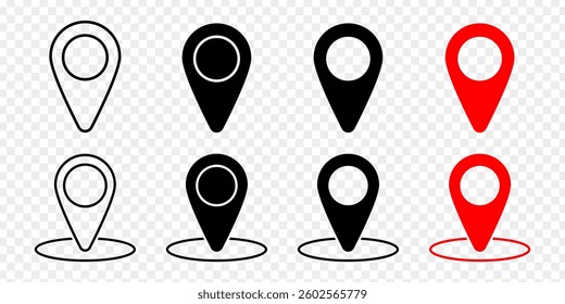 Vector illustration of Location Pin icon set isolated on transparent background