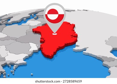Ilustración vectorial de un ícono de un pin de ubicación con la bandera de Groenlandia. Diseño plano minimalista con Formas geométricas limpias y colores de bandera precisos, aislados sobre un fondo blanco. Adecuado para conceptos geográficos, símbolos de navegación, temas de viajes, representaciones políticas y culturales, infografías, Sitios web, App móviles y Uso editorial.