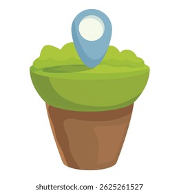 Ilustração vetorial de um pino de localização em uma planta em vaso estilizada, representando a flora local