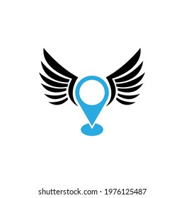 Vector illustration of a location with two stretched black wings, great for travel logos and icons, travel and tourism agencies