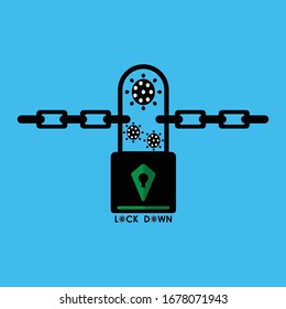 Vector Illustration Of Lock Down Virus On A Blue Background