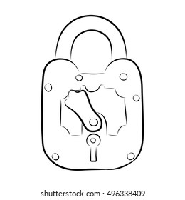 vector illustration of a lock drawn in sketch technique. EPS