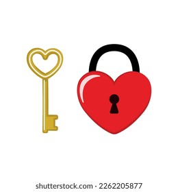 Vector illustration of a lock in the form of a heart with a key.