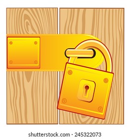 Vector illustration of the lock from gild on door