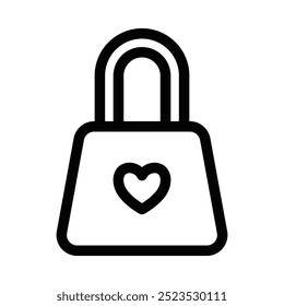 Vektorgrafik eines Schlosssymbols mit einem Herzsymbol, das sichere Liebe, Privatsphäre und Schutz in Beziehungen darstellt. Bearbeitbarer Strich.