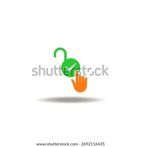 Vector illustration of lock open check hand click. Symbol of convenience. Icon of quick service and convenient access.