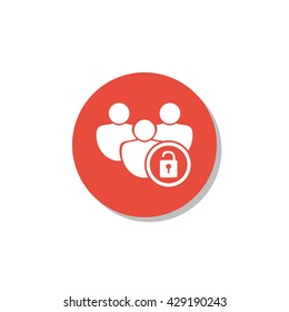 Vector illustration of lock open sign icon on red circle background.