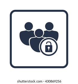 Vector illustration of lock open sign icon on blue round background.