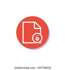 Vector illustration of lock open sign icon on red circle background.
