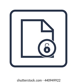Vector illustration of lock open sign icon on blue round background.