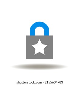 Vector illustration of lock with star. Icon of privacy policy. Symbol of security standard. Sign of law.