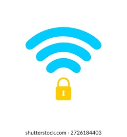 Vector illustration of a locked padlock with WiFi symbol representing wireless network security and protected internet access, flat art design style.
