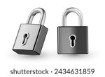 Vector illustration of locked and unlocked padlock on white background. 3d style design of different angles metallic shine lock for web, site, banner, poster