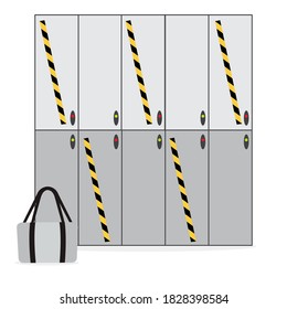 Vector illustration Locker room with safe lockers in sports club, fitness center New normal after COVID-19 pandemic Cells for storage Reducing risk of infection, prevention measures Design for print