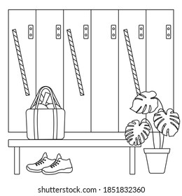 Vector illustration Locker room with safe lockers in sports club, fitness center New normal after COVID-19 pandemic Cells for storage Reducing risk of infection, prevention measures Design for print