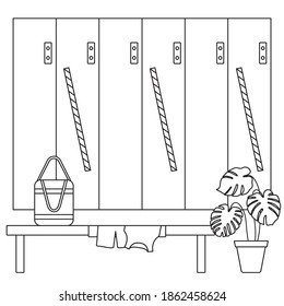 Vector illustration Locker room with safe lockers in sports club, fitness center New normal after COVID-19 pandemic Cells for storage Reducing risk of infection, prevention measures Design for print