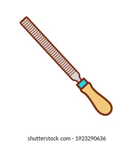 Vector illustration locksmith metal rasp with wooden handle isolated on white background. Hand tool.