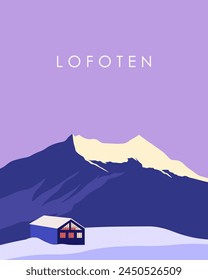 Vector illustration. Lofoten. Poster, banner, postcard, cover design. Modern design, minimalism, trendy design. Wall poster, home decor. Tourism.