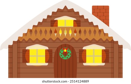 Ilustração vetorial de uma casa de toros decorada com uma coroa de Natal