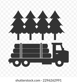 Vector illustration of logging trucks icon in dark color and transparent background(png).