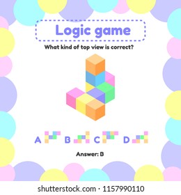 Vector illustration. Logic game for preschool and school age children. what is the view from the top right