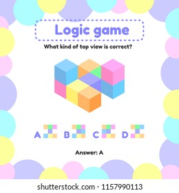 Vector illustration. Logic game for preschool and school age children. what is the view from the top right