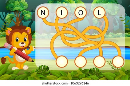 vector illustration of Logic puzzle game for study English with lion