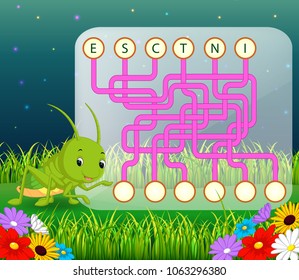 vector illustration of Logic puzzle game for study English with grasshopper