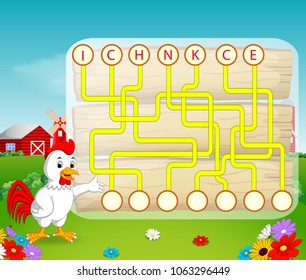 vector illustration of Logic puzzle game for study English with rooster
