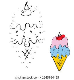
vector illustration logical child's game connect dots ice cream on a white background