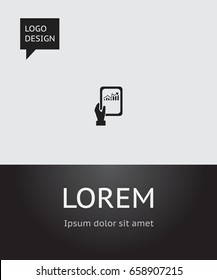 Vector Illustration Of Logical Symbol On Bar Chart Icon. Premium Quality Isolated Tablet Analysis Element In Trendy Flat Style.