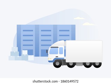 Vector illustration of logistics warehouse and truck.