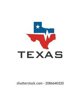 vector illustration. logo with abstract concept of heartbeat, with simple Texas flag. medical and pharmacy