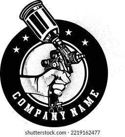 Vector illustration logo air spray gun painting graffiti automotive company isolated on white background
