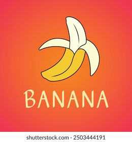 A vector illustration and logo of a banana with a fun, cartoon-like font, set against a gradient orange and red background. Perfect for playful and humorous designs.