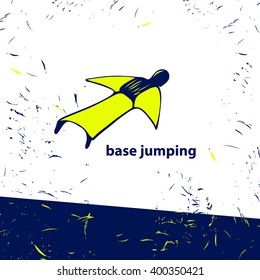 Vector illustration logo of base jumping wing suit. Super extreme sport for flying people. 