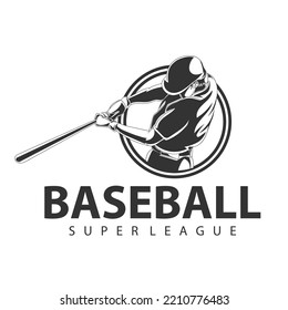 Vector illustration logo of a baseball player hitting the ball.