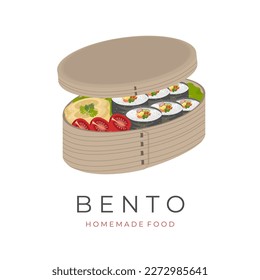 Logotipo De Ilustración Vectorial Caja De Comida Bento Con Delicioso Relleno De Gimbab De Kimbab Y Platos Secundarios