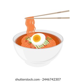 Logo de la Ilustración vectorial Bibim Guksu coreano picante fideos fríos con palillo