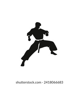 Ilustración vectorial de un logo con una silueta negra de un karateka de dibujos animados