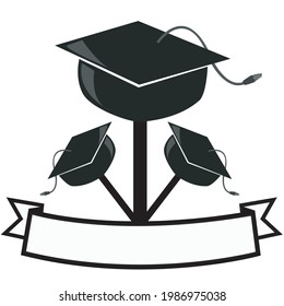Vector Illustration of Logo Black White Hat Graduation, Blank Name  and White Color Background.