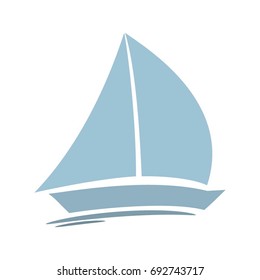 Vector illustration with logo with boat. Blue yacht. 