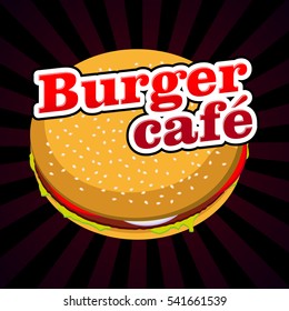 Vector illustration logo burger cafe and shop icon. For branding, sticker, decoration product, insignia, tags. Vector illustration