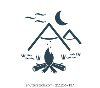 Vector illustration, logo. Camping, hiking and recreation. Isolated on a white background.