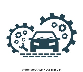 Vector illustration, logo, car icon and gears.