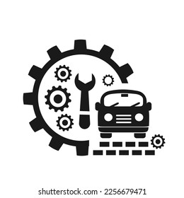 Vector illustration of the logo, car icon and gears.