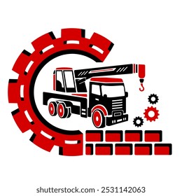 Ilustración vectorial, logotipo, icono del coche que levanta la grúa. 