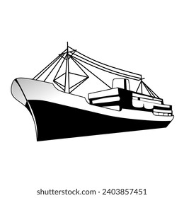 ilustración vectorial del logotipo de un buque de carga, un buque de pesca en blanco y negro
