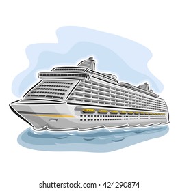 Vector illustration of logo for cartoon Cruise Liner Ship on blue background.